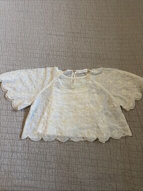 Zara Ivory Floral Sequin Scalloped Top